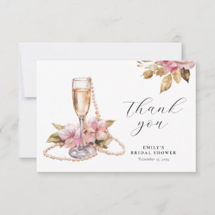 Parel Bloemen & Prosecco Bloem Bruiloftsdouche Bedankkaart