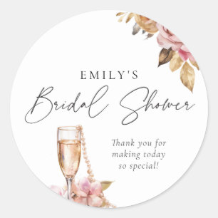 Parel Bloemen & Prosecco Bloemige Bruidsdouche Ronde Sticker