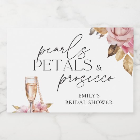 Parel Bloemen & Prosecco Bloemrijke Bruidsdouche Sparkling Wijnetiket (Enkel label)