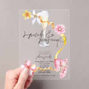 Parel, Bloemen + Prosecco Bruidsmeisjes Bruiloft Acryl Uitnodigingen