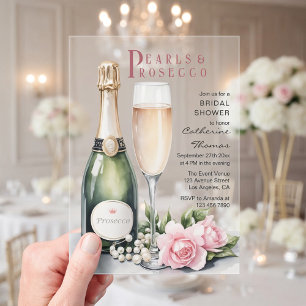 Parel- en Prosecco Bloemenelegantie Bruidsdouche Acryl Uitnodigingen
