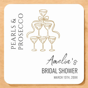 Parel en Prosecco Bruidsdouche Vierkante Sticker