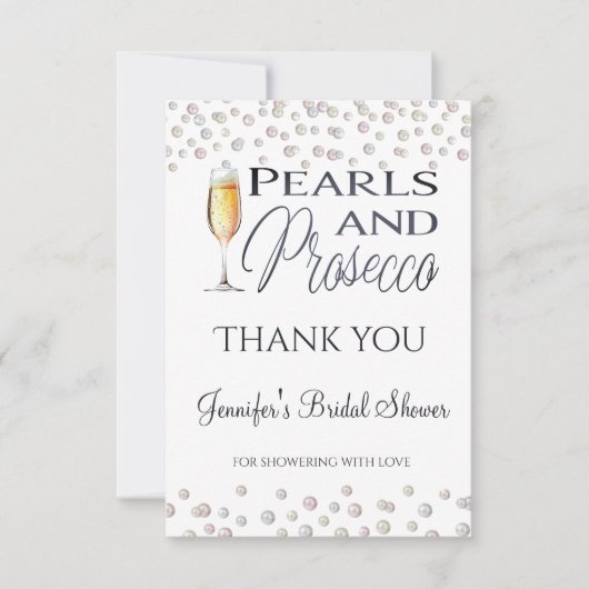 Parel- en Prosecco bruidsfeest cadeautje Bedankkaart (Voorkant)