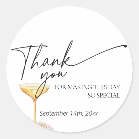 Parel- en Prosecco Bruidsfeest Dank Je Ronde Sticker (Voorkant)