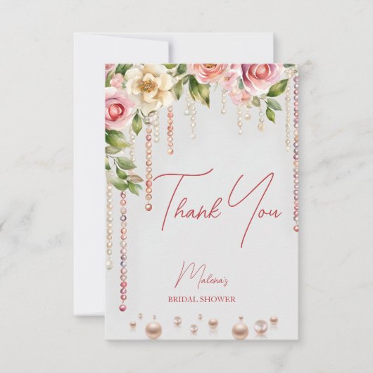 Parel- en prosecco-bruidsfeest elegant bedankkaart (Voorkant)