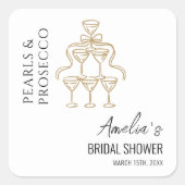 Parel en Prosecco Bruidsfeest Vierkante Sticker (Voorkant)