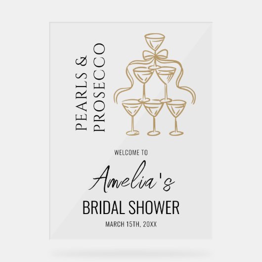 Parel- en Prosecco Bruiloft Feest Welkom Bord (Voorkant)