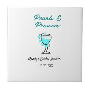Parel- en prosecco bruiloftsfeest blauw zwart naam tegeltje