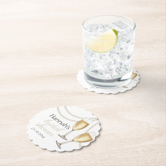 Parel en prosecco Elegante bruidsdouche Kartonnen Onderzetters (Insitu)