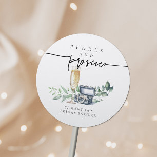 Parel en Prosecco Elegante Gouden Bruidsdouche Ronde Sticker