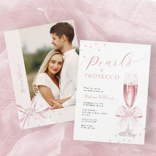 Parel- en Prosecco-fotobruidsfeestuitnodiging Kaart