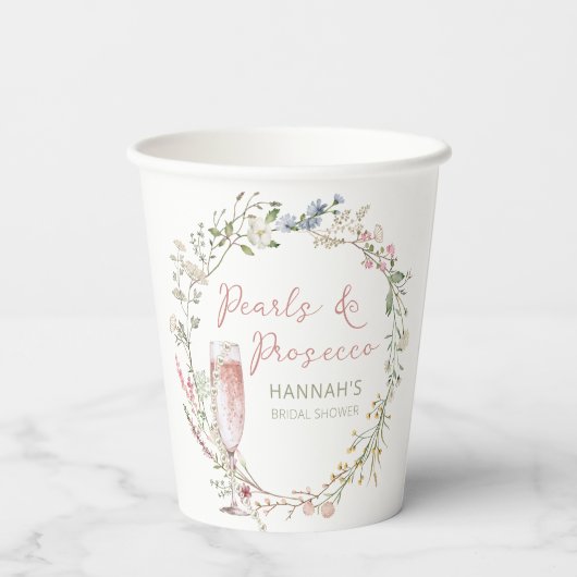 Parel- en Prosecco-huwelijksbruiloftsdouche Papieren Bekers (Achterkant)