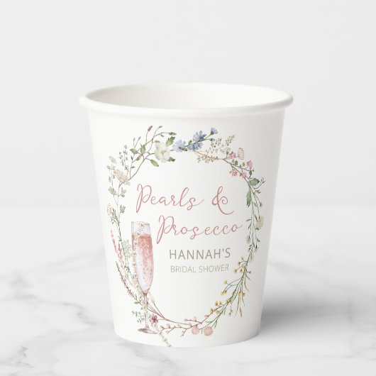 Parel- en Prosecco-huwelijksbruiloftsdouche Papieren Bekers (Voorkant)