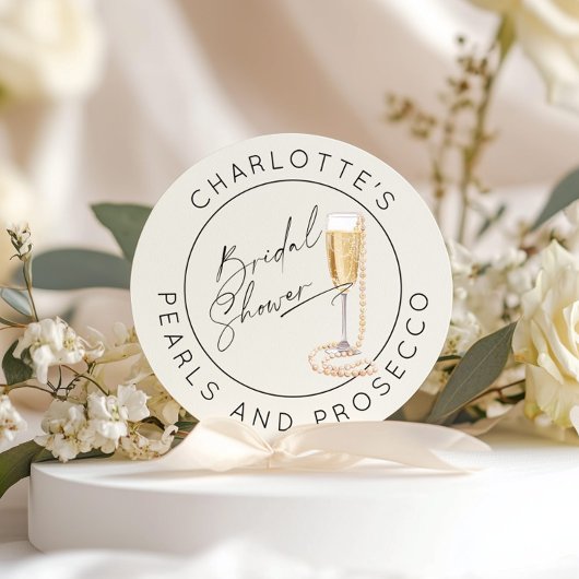 Parel en Prosecco Modern script Bruids douche Ronde Sticker