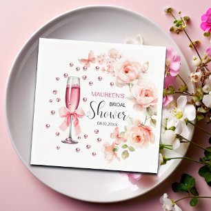 Parel en Prosecco Stof Roze Rozen Bruiloftsfeest Servet