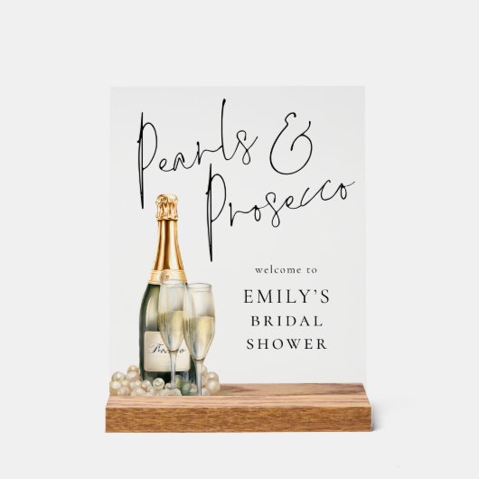 Parel en Prosecco Welkom op Bruidsfeest Acryl Bord (Voorkant)