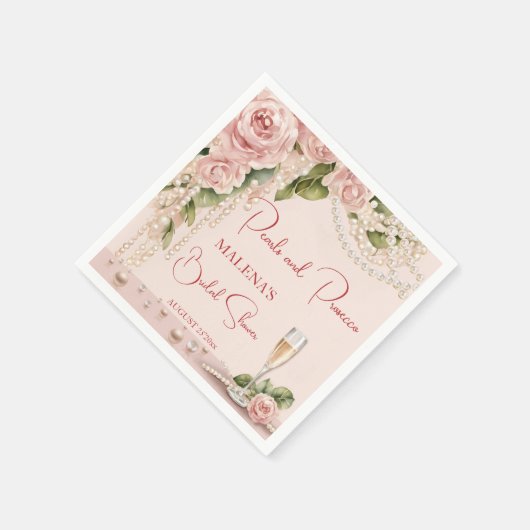 Parel- en proseccobruiloft elegant gedrukt servet (Hoek)