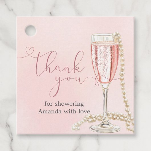 Parel- en Roze Prosecco Bruidsfeest Bedankjes Labels (Voorkant)