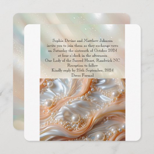 Parel en Shell Elegante klassieke bruiloft uitnodi Kaart (Voorkant / Achterkant)