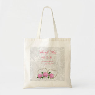 Parel Hartjes & Rozen Damast Trouw Bedankt Tote Bag