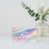 Parel pastel regenboog glitter visitekaartje (Staand voorkant)