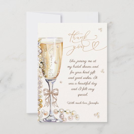 Parel & Prosecco Bruidsfeest Dank Je Bedankkaart (Voorkant)