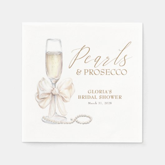 Parel & Prosecco Bruidsmeisjesfeest Witte Strik Servet (Voorkant)