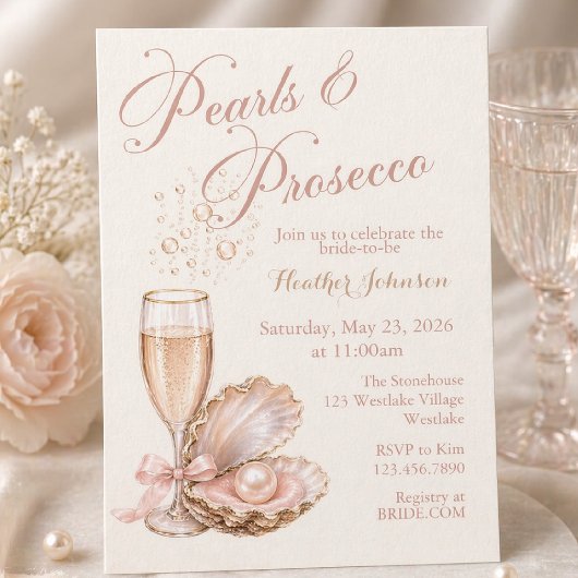 Parel & Prosecco Bruidsuitnodiging Kaart