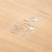 Parel & Prosecco Sunset Beach Zeeschelp Acryl Uitnodigingen (Laagn)