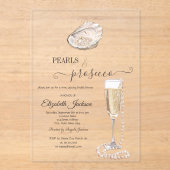 Parel & Prosecco Sunset Beach Zeeschelp Acryl Uitnodigingen (Voorkant)