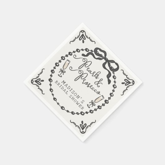 Parel & Prosecco Zwarte Coquette Strik Bruidsfeest Servet (Hoek)