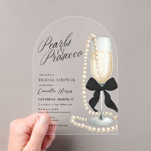 Parel & Prosecco Zwarte Strik Bruidsdiner Acryl Uitnodigingen