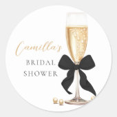 Parel & Prosecco Zwarte Strik Bruidsdiner Ronde Sticker (Voorkant)