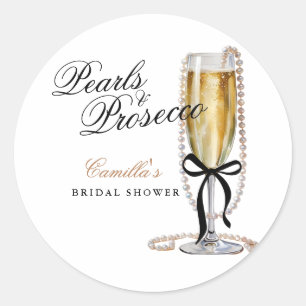 Parel & Prosecco Zwarte Strik Bruidsdiner Ronde Sticker