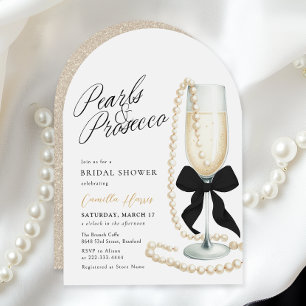 Parel & Prosecco Zwarte Strik Bruidsuitnodiging Kaart