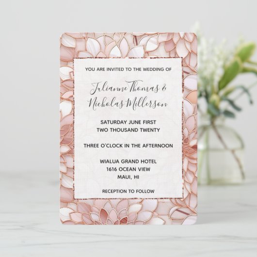 Parel Roos Goud Bloemen Bruiloft Kaart (Staand voorkant)