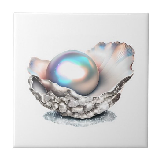 Parel schelp iriserende 3D zeeschelp strand Tegeltje (Voorkant)