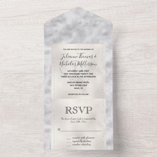 Parel Zilver Glam Glitter Harten      All In One Uitnodiging (Binnen)