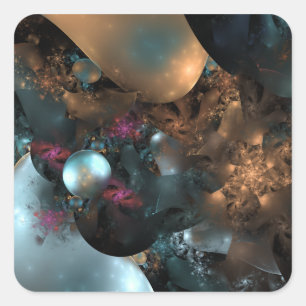 Parelachtige Abstracte Digitale Kunst Fractal Vierkante Sticker