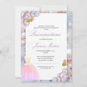 Pareldroom roze paarse Quinceañera Kaart