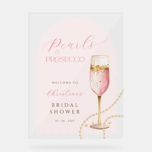 Parelmoer en Prosecco Roze Bruidsmeisjeshuwelijksf Acryl Bord (Voorkant)
