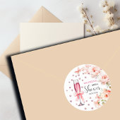 Parelmoer en Prosecco Stof Roze Rozen Bruidsuitnod Ronde Sticker