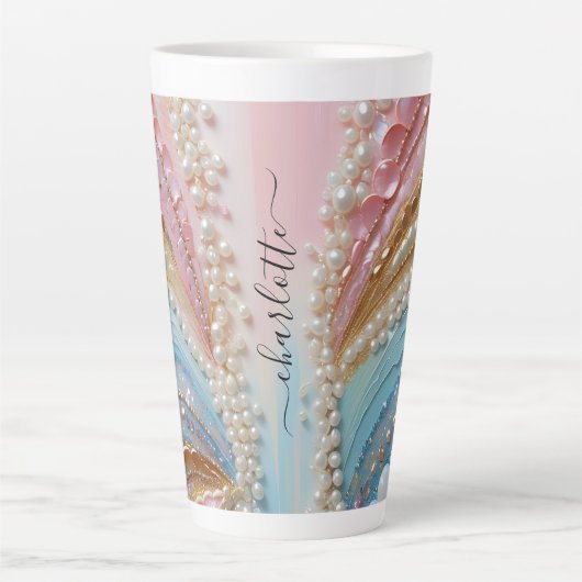 Parelmoer geschilderde parels schelpen latte mok (Voorkant)