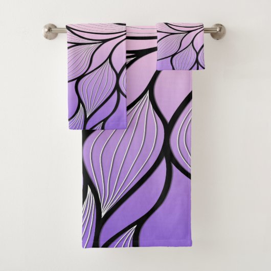 Parelmoer Paarse Creative Leave Pattern Bad Handdoek (Insitu)