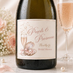 Parelmoer & Prosecco Wijnfles Etiket Bruiloft