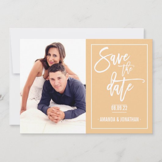 Parelmoer Sinaasappel en Bruiloft Wit Save the Dat Save The Date (Voorkant)