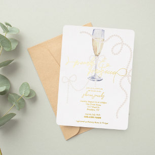 Parels, bloemblaadjes + Prosecco   Pearl Vrijgezel Folie Uitnodiging