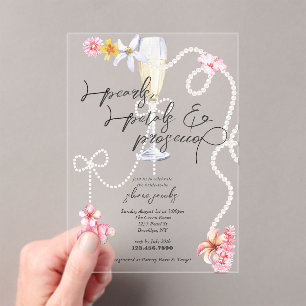 Parels, bloemblaadjes + Prosecco   Trendy Vrijgeze Acryl Uitnodigingen