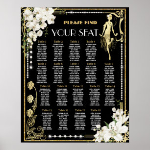 Parels Bloemen Art Deco Gatsby Roaring 20s Zitplaa Poster