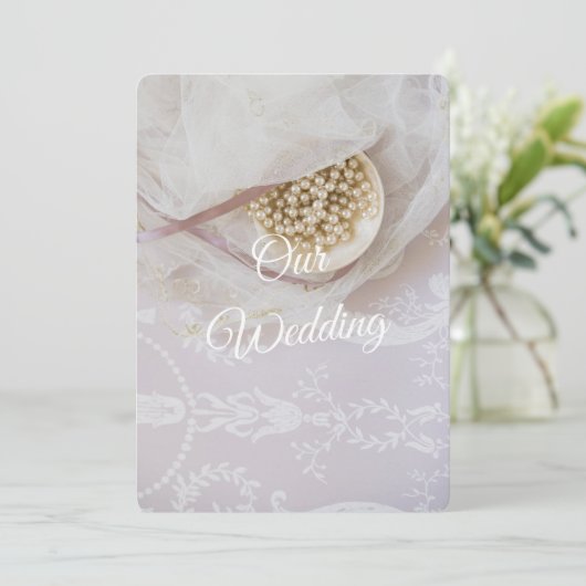 Parels en kant bruiloft kaart (Staand voorkant)